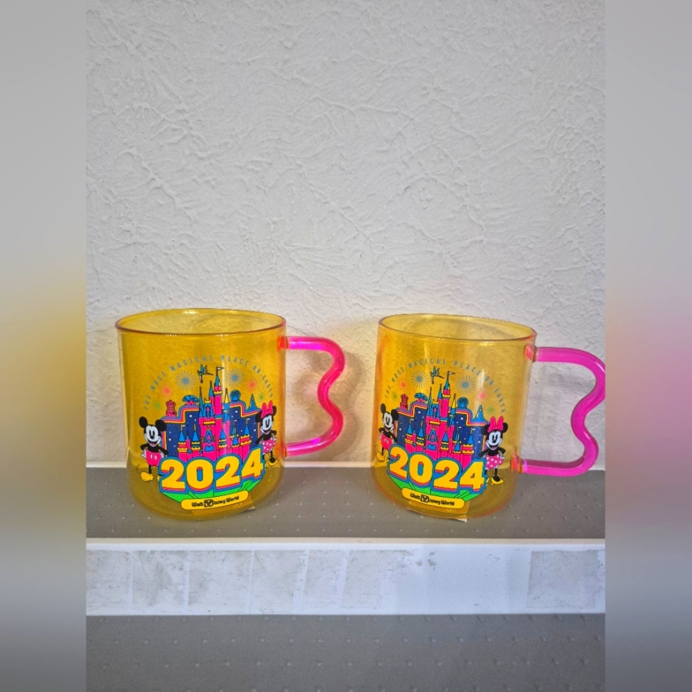 Disney 2024 Yellow Mugs with Pink Handles